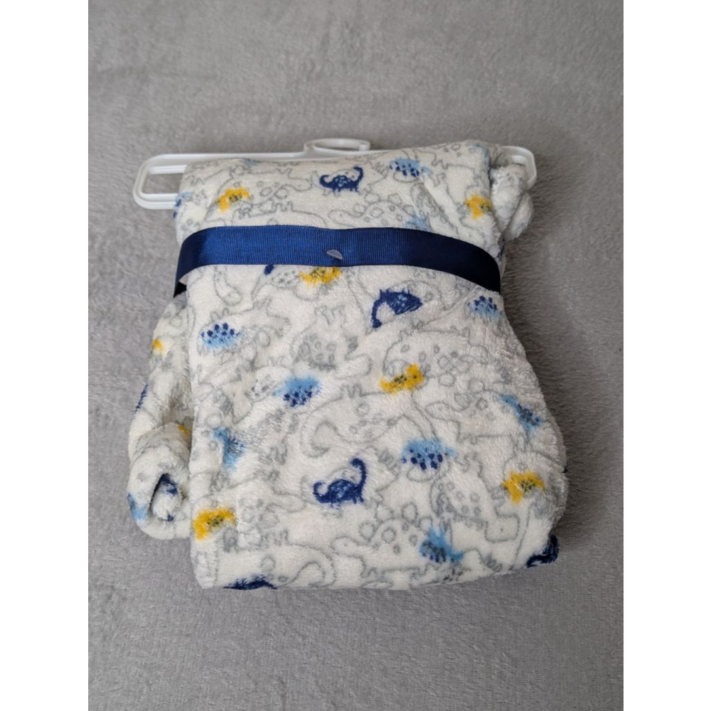 Duck Duck Goose Baby Blanket White Blue Dinosaur Plush One Size New - Picture 4 of 4